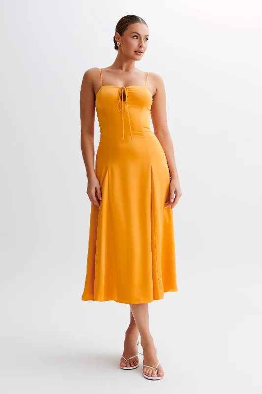 Luciana Satin Midi Dress - Tangerine Traditional Women's Wool