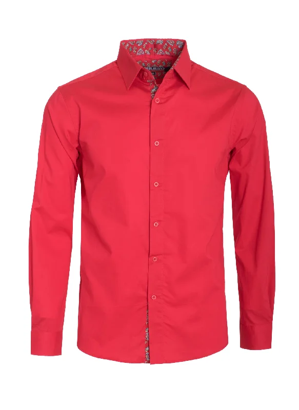 Red Solid Cotton-Stretch L/S Shirt (4030) Modern Women's 