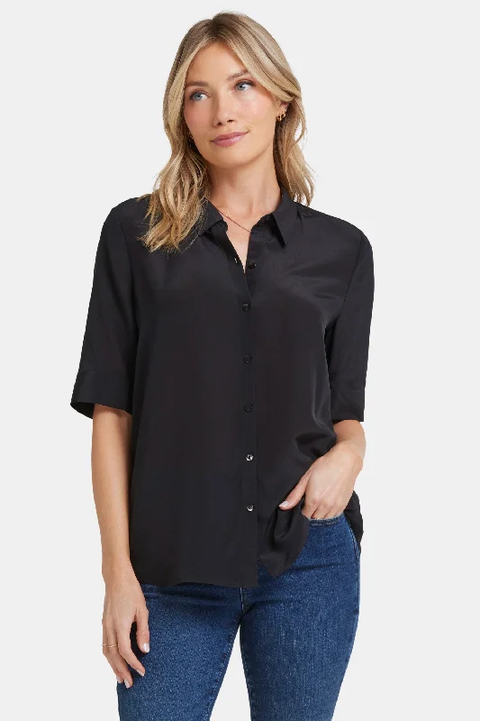 Riley Silk Elbow Sleeved Blouse - Black Country