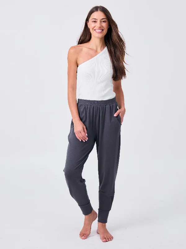 French Terry Side Pleat Jogger Jogger - Charcoal Women