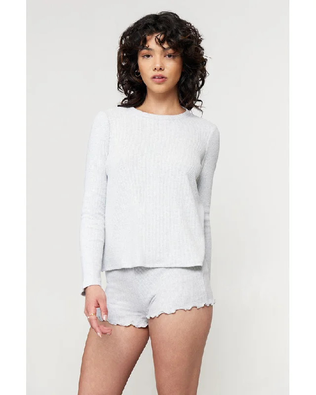 Spiritual Gangster Twist Long Sleeve Ballet Rib Top - FA20417010 - Womens - Heather Ash Athletic Women's High - 