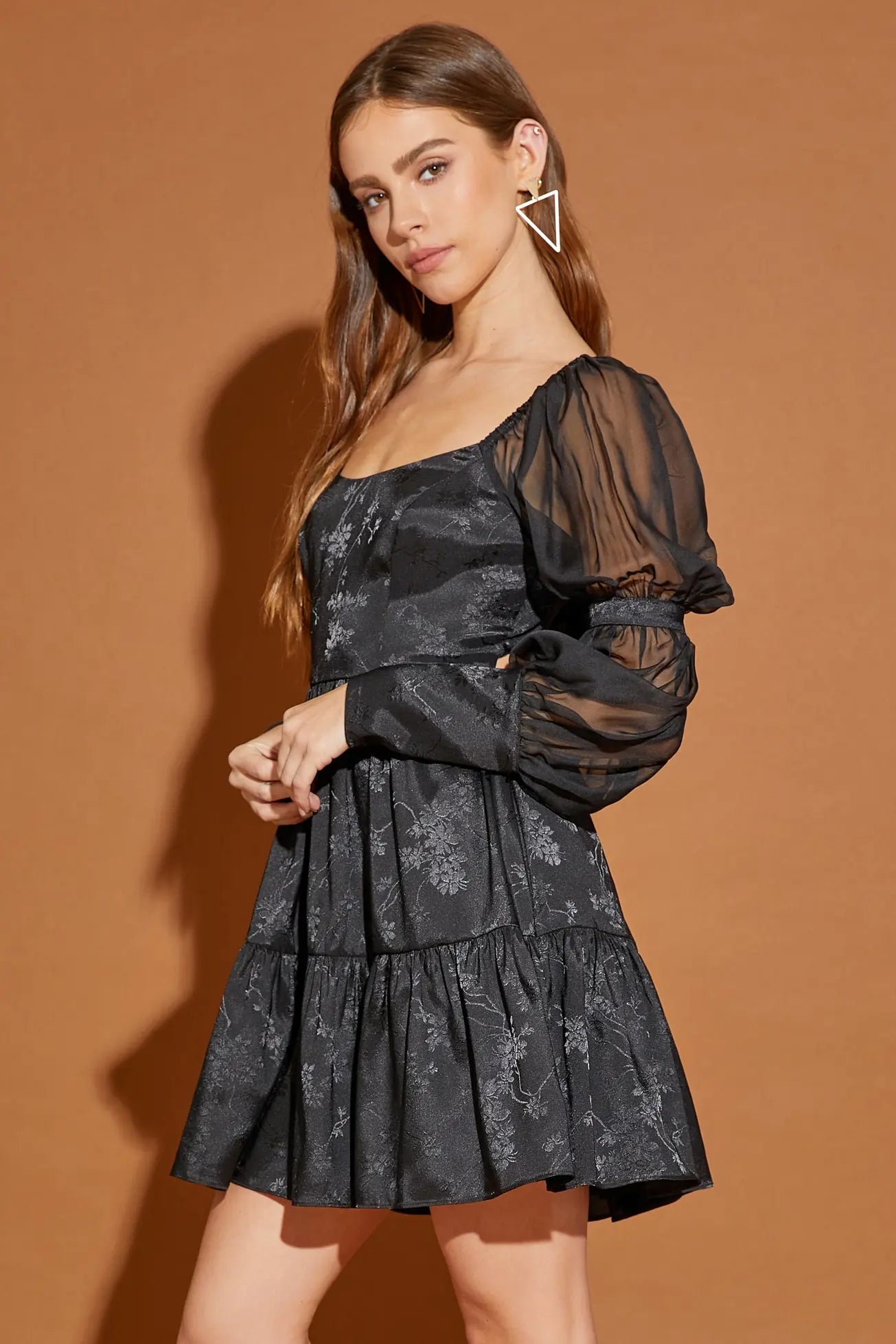 Romantic Floral Puff Sleeve Back Ribbon Tiered Dress Dynamic Women's High - energy