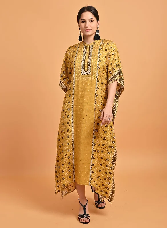 Spicy Mustard Printed Straight Kaftan Preppy Women's College