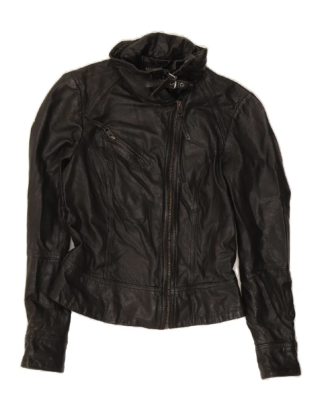 ALL SAINTS Womens Crop Leather Jacket UK 8 Small Black Leather Biker Modern Women's ALL SAINTS Womens Crop Leather Jacket UK 8 Small Black Leather Biker Modern Women's