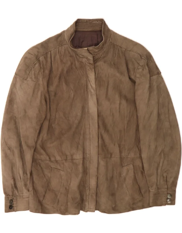 VINTAGE Womens Suede Jacket UK 10 Small Brown Leather Laid - back Women's Vibe