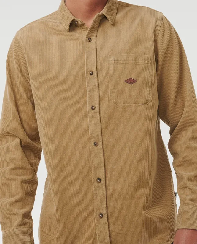Classic Surf Cord L/S Shirt - Dark Khaki Artistic Women's Hand - painted