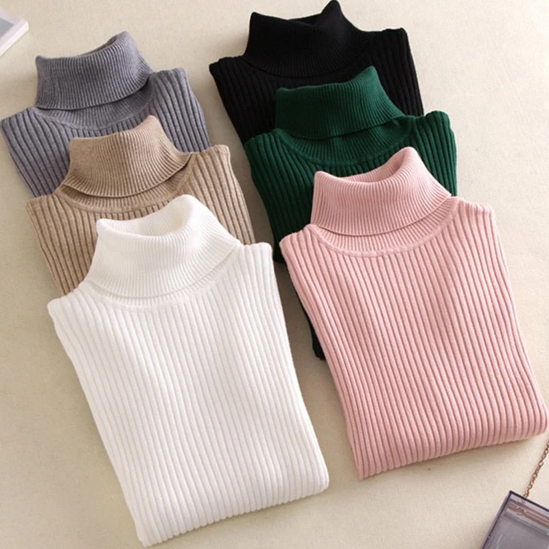 women Knitted Turtleneck Sweater Casual Women's Japanese 