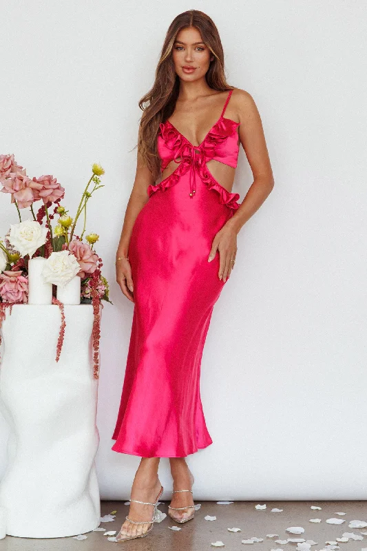 Stole My Heart Frill Trim Maxi Dress Hot Pink Hip Women's Urban