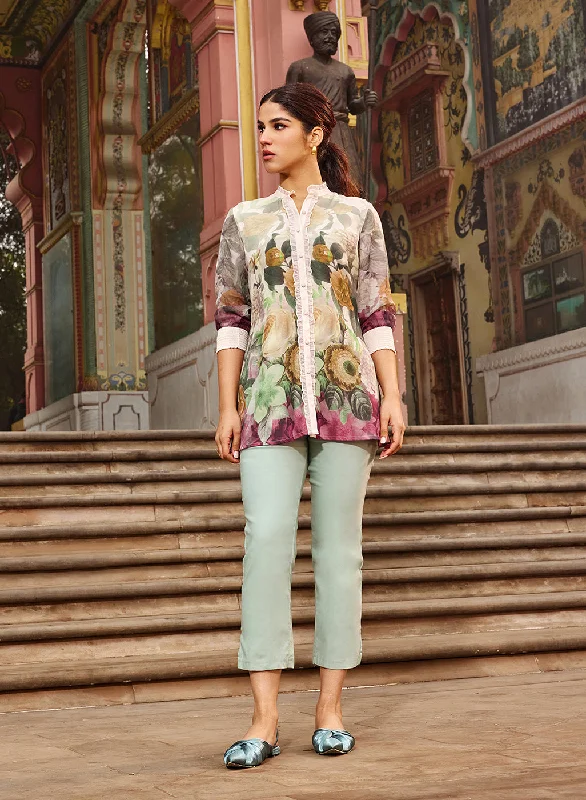 Ayeza Green Printed Crepe Shirt for Women Sophisticated Women's 