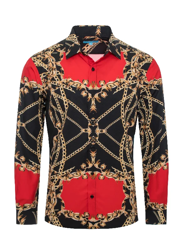 Black and Red Gold Chain Design  Shirt 4411 performance