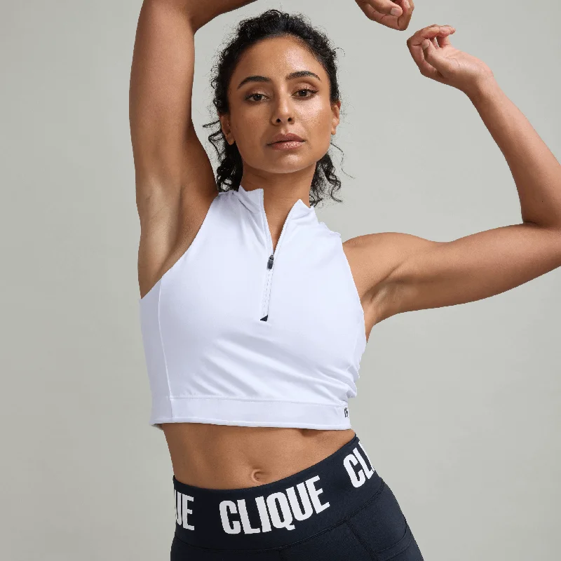 Zip Up Tank - White Feminine Women's Style 