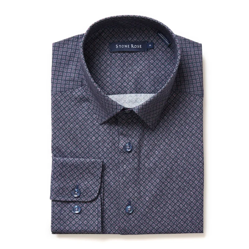 Navy Diagonal Block Geo Print Shirt Practical Women's Quick - dry
