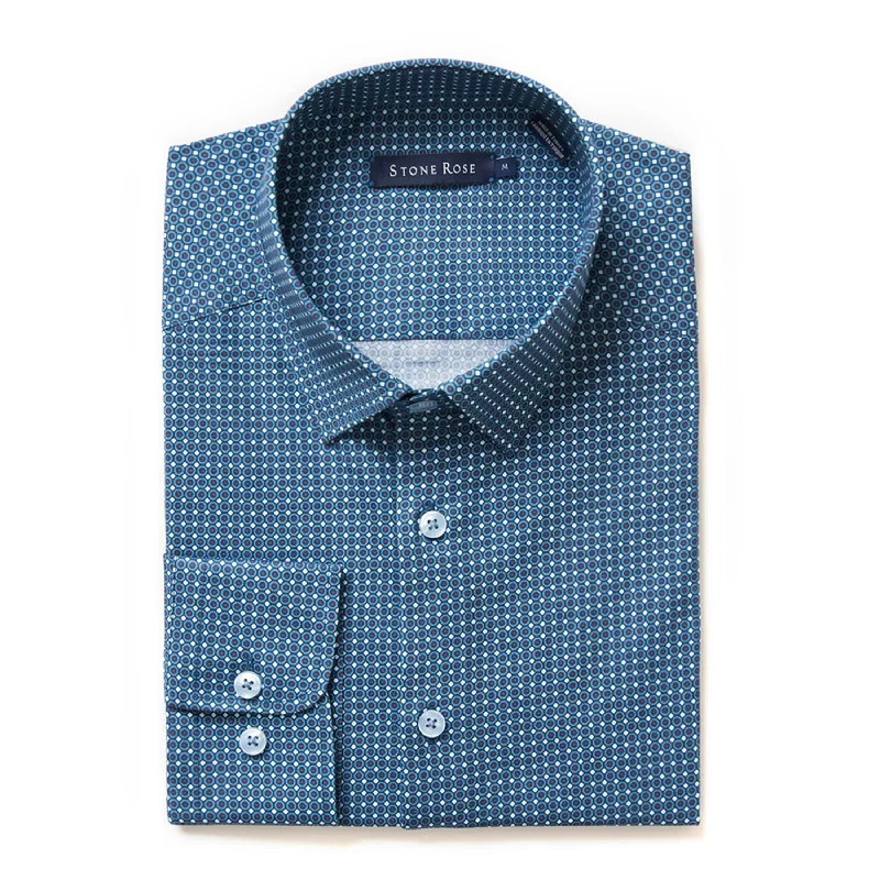 Slate Blue Ring Geo Print Shirt Casual Women's Loose - fitting