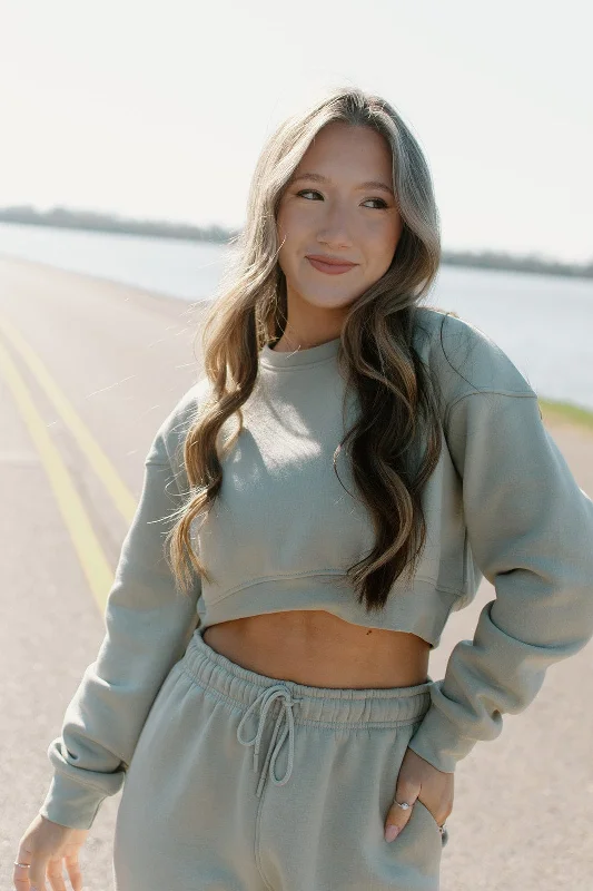 Sage Green Lounge Set Crop Sweatshirt European