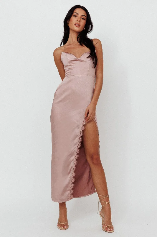 Winter Moon Strapless Lace Trim Midi Dress Dusty Pink Artistic Women's Avant - 