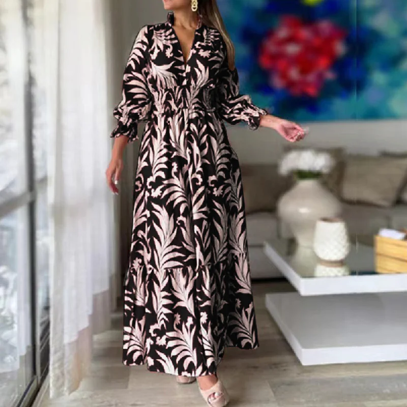 Vintage V-Neck Waisted Pullover Bohemian Print Large Hem Dress Wholesale Dresses Adventure Vintage V-Neck Waisted Pullover Bohemian Print Large Hem Dress Wholesale Dresses Adventure