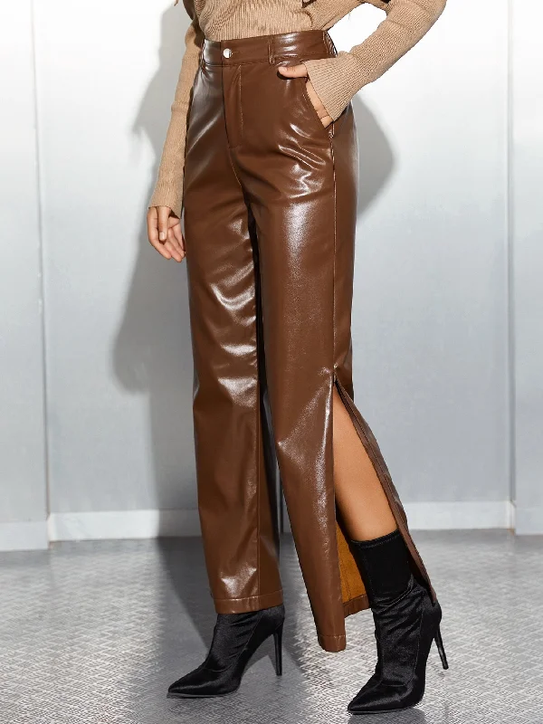Glamorous Plain Zipper High Waist Long Women Pants Monochromatic Office Style