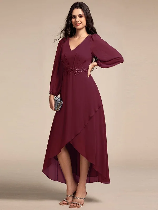 Nora | Long Lantern Sleeves Waist Applique Chiffon Formal Evening Dress Rugged Women's Outdoor Nora | Long Lantern Sleeves Waist Applique Chiffon Formal Evening Dress Rugged Women's Outdoor