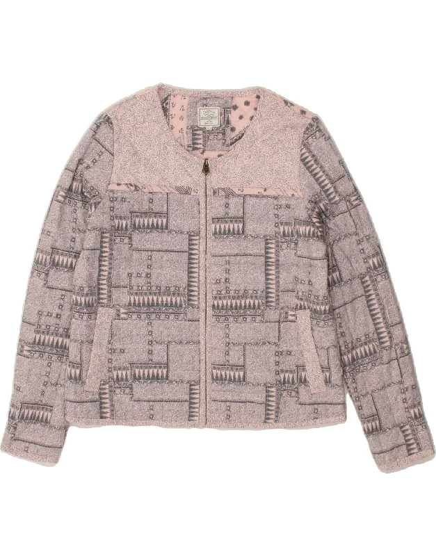 FAT FACE Womens Bomber Jacket UK 12 Medium Pink Geometric Unique Women's Upcycled