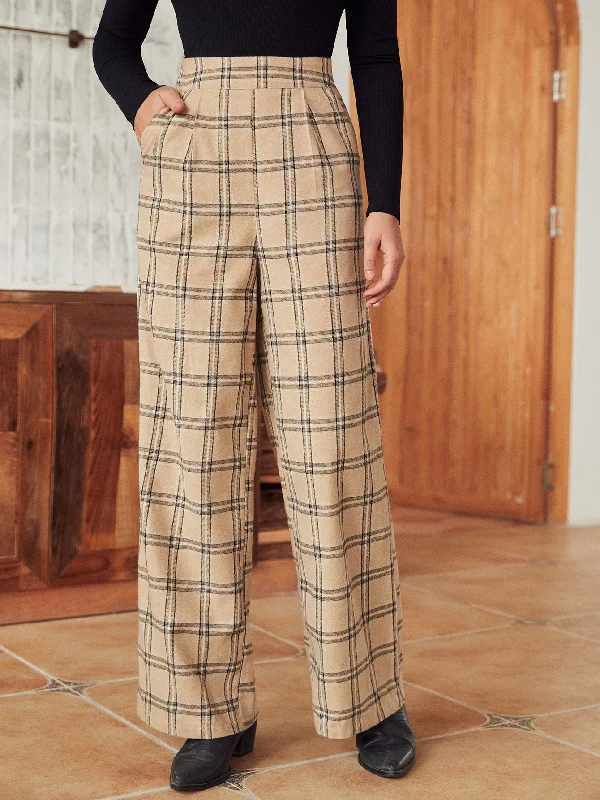 Casual Plaid Zipper High Waist Long Women Pants Modern Women's Tech