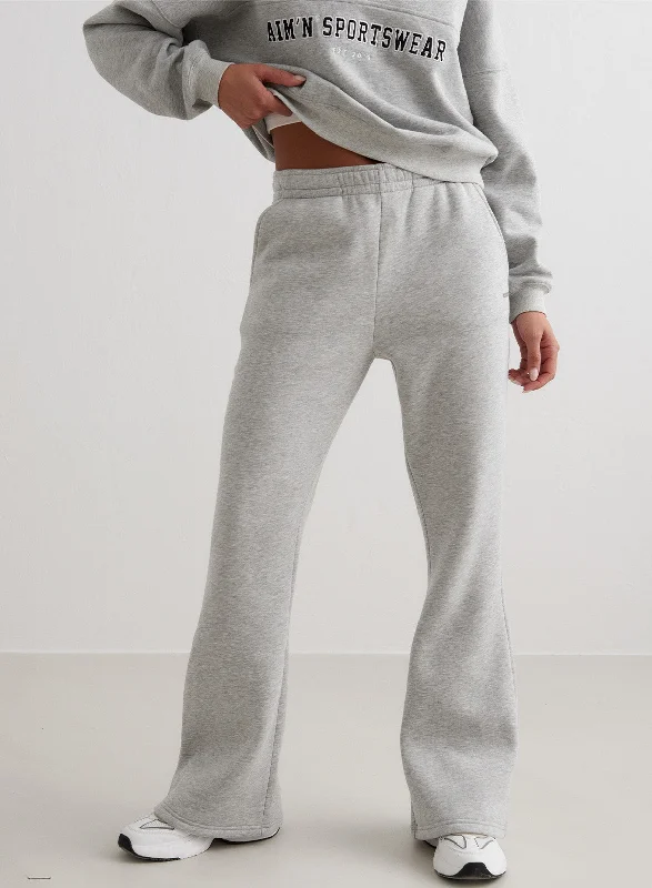 Grey Melange Flare Sweatpants Hip Women's Retro