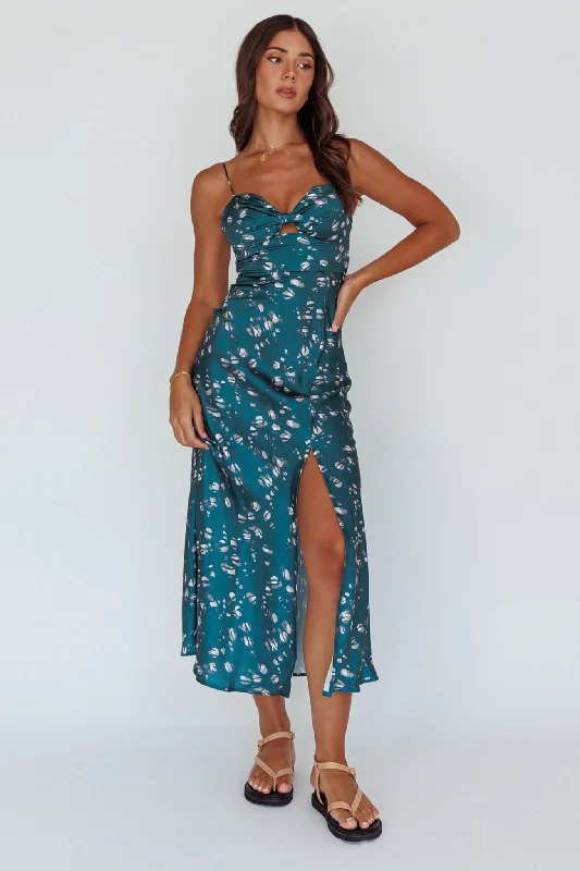 Missoula Cami Strap Padded Bust Midi Dress Printed Green Practical Women's Quick - dry