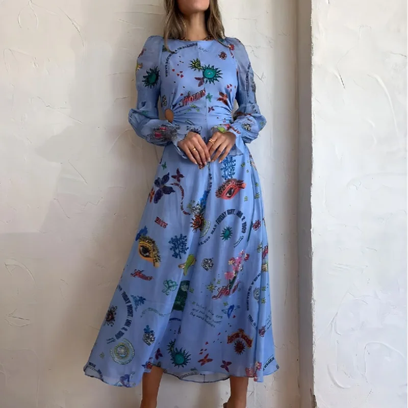 Fashion Personalized Graffiti Lantern Sleeve Hollow Out Waistless Dresses Wholesale Dresses Minimalist Women's Casual Fashion Personalized Graffiti Lantern Sleeve Hollow Out Waistless Dresses Wholesale Dresses Minimalist Women's Casual