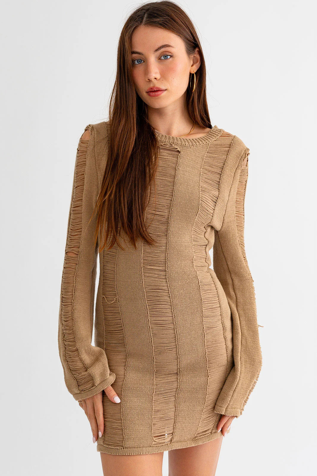 Distressed Cotton See-Through Bodycon Mini Dress Refined Women's Velvet