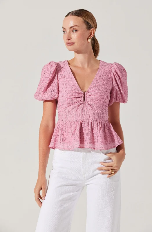 Mylah Puff Sleeve Peplum Top Practical Women's Multi - 
