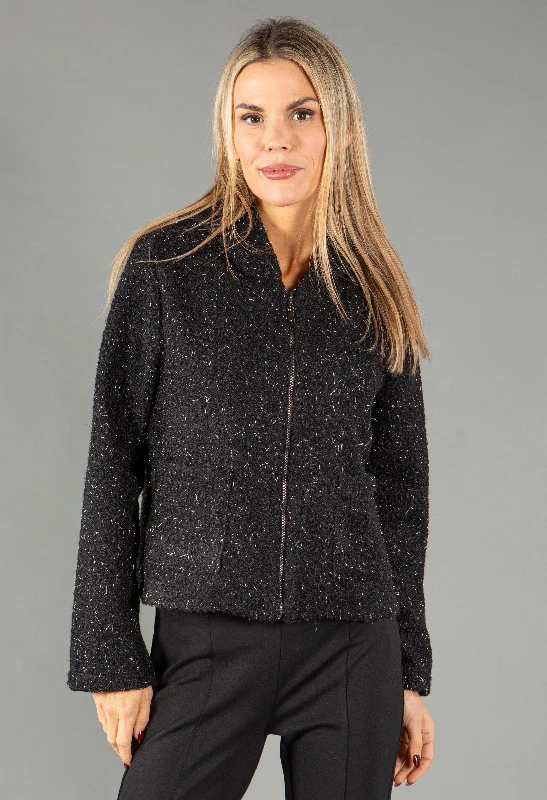 Foiling Detail Zip Up Boucle Jacket Traditional Women's 