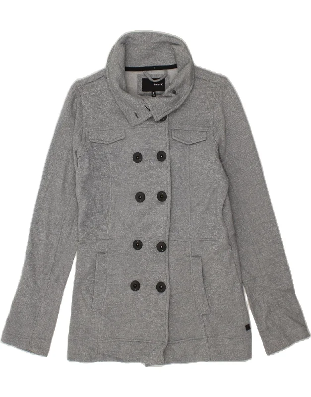HURLEY Womens Pea Coat UK 10 Small Grey Cotton Gym