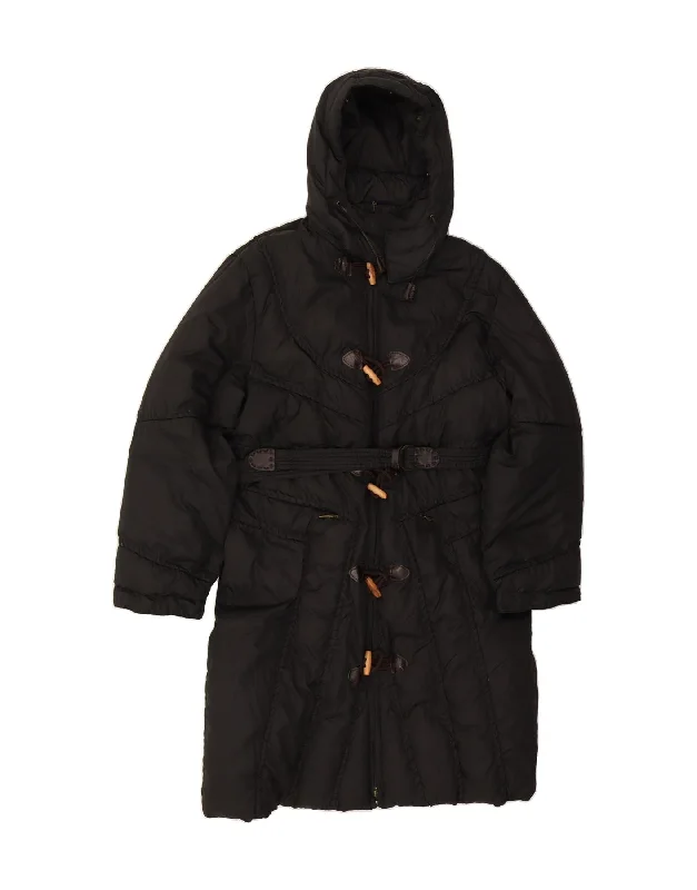 VINTAGE Womens Hooded Padded Coat UK 16 Large Black Polyester Youthful Women's Pop