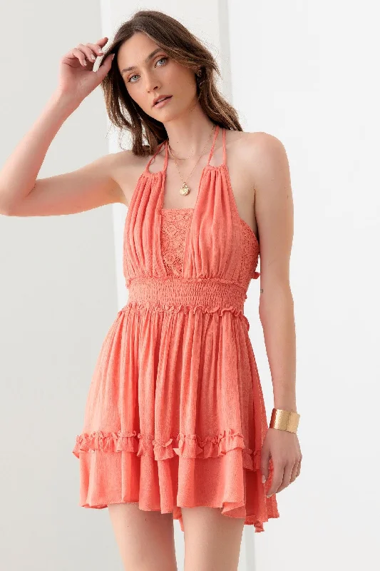 Lace open back Ruffle Tiered Dress Casual Women's Japanese 