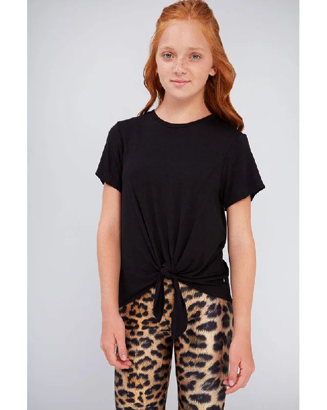 Terez Tie Front Detailed Tee - 1444 Girls Laid - back Women's Vibe