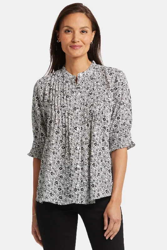 Pleated Short Sleeved Blouse - Adriana Minimalist Women's Casual