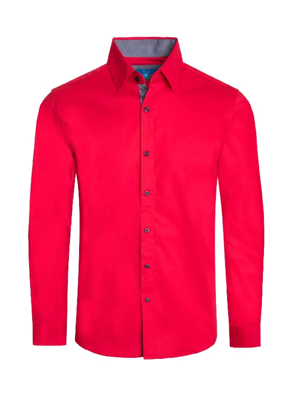 Red Solid Cotton-Stretch L/S Shirt (4020) Confident Women's Power