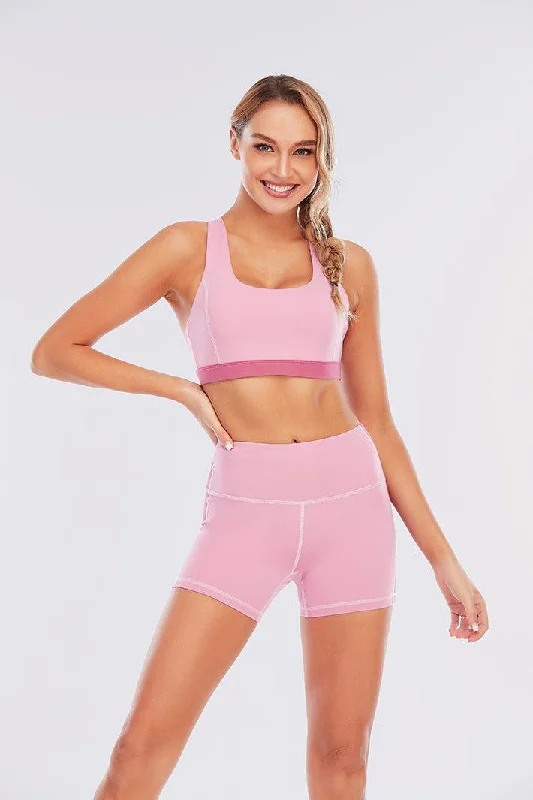 Pink Bra Top Monochromatic All - in - one