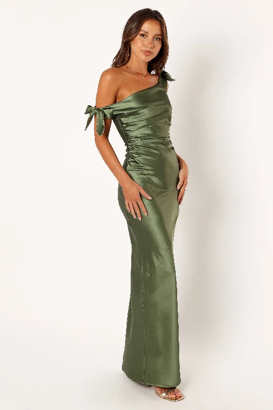 Selma Off Shoulder Maxi Dress - Olive Scandinavian