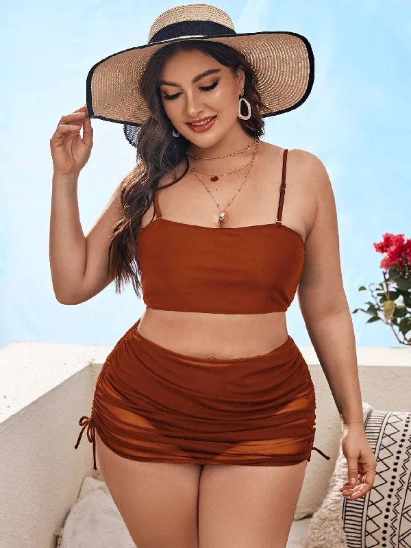 Casual Plain Spaghetti Strap Plus Size Bikini Sets Elegant Women's Formal 
