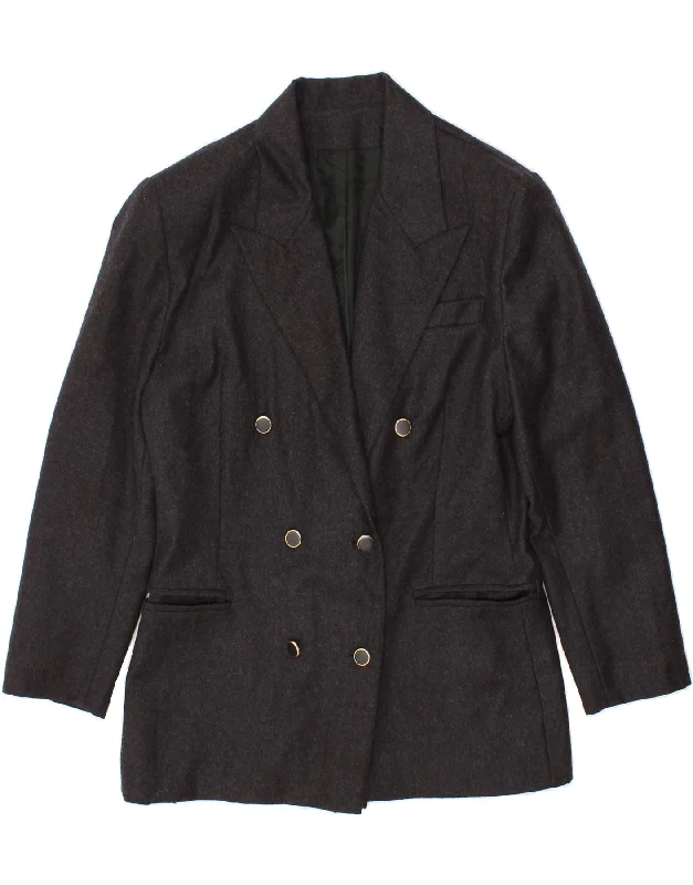 VINTAGE Womens Double Breasted Blazer Jacket EU 46 XL Grey Virgin Wool Laid - back Women's Vibe VINTAGE Womens Double Breasted Blazer Jacket EU 46 XL Grey Virgin Wool Laid - back Women's Vibe