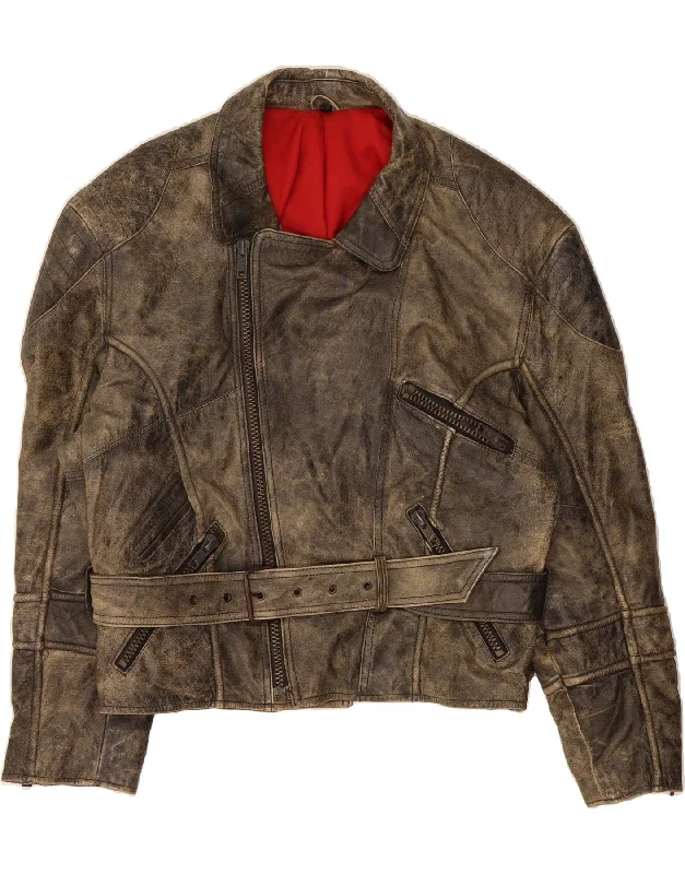VINTAGE Womens Leather Jacket IT 54 2XL Brown Leather Rugged Women's Outdoor 