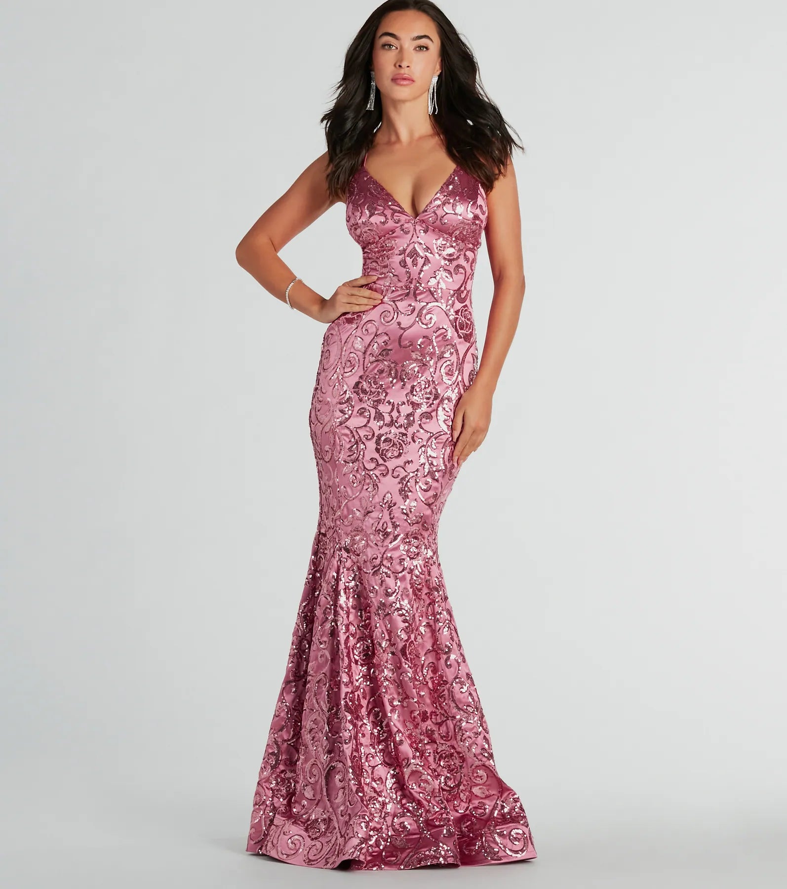 Saskia Lace-Up Mermaid Sequin Satin Formal Dress European