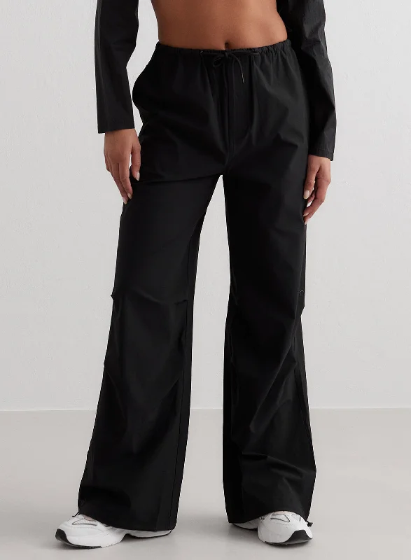 Black Windbreaker Plain Parachute Pants Laid - back Women's Style