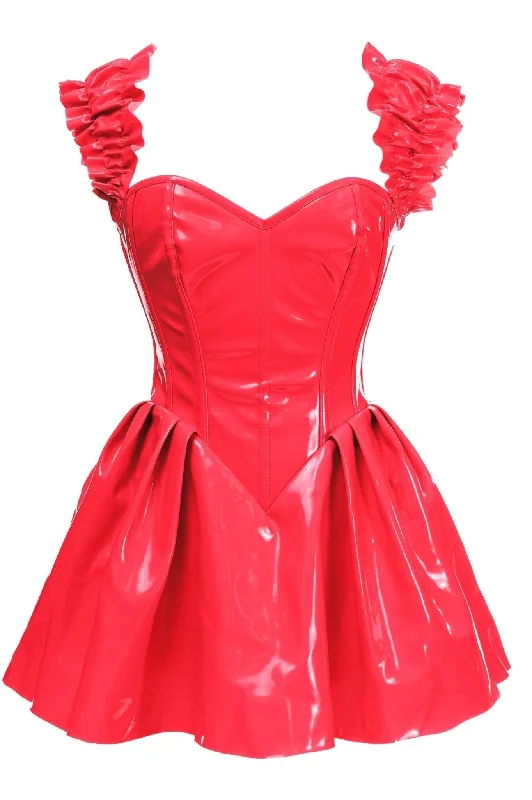 Luxurious Steel-Boned Glossy Red Vinyl Corset Dress Elegant Women's Formal 