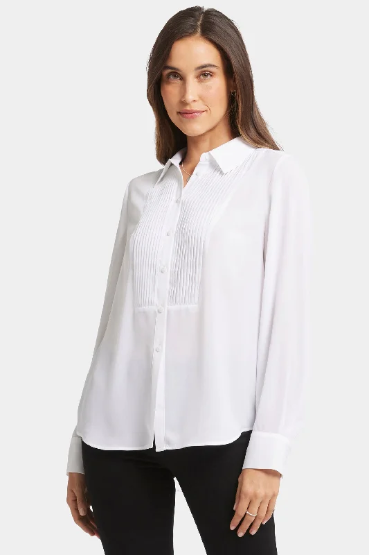 Tuxedo Blouse - Optic White Dapper Women's Bow - adorned