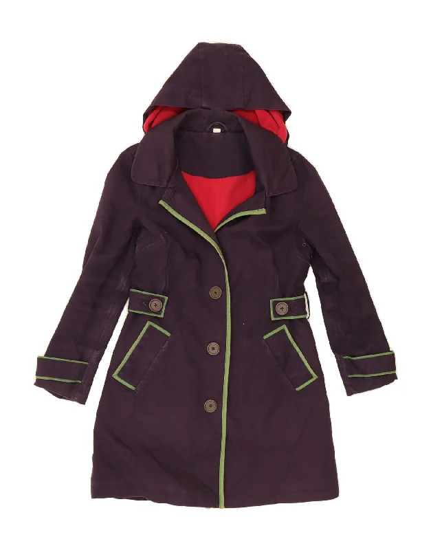 BODEN Womens Hooded Overcoat UK 10 Small  Burgundy Cotton purpose