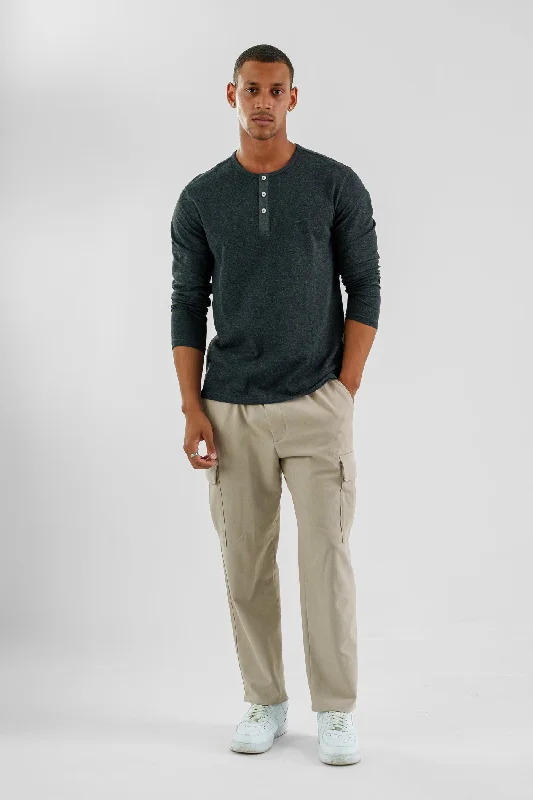 TRAILBLAZER - Charcoal Solid 3 Buttons Henley Sleek Women's 