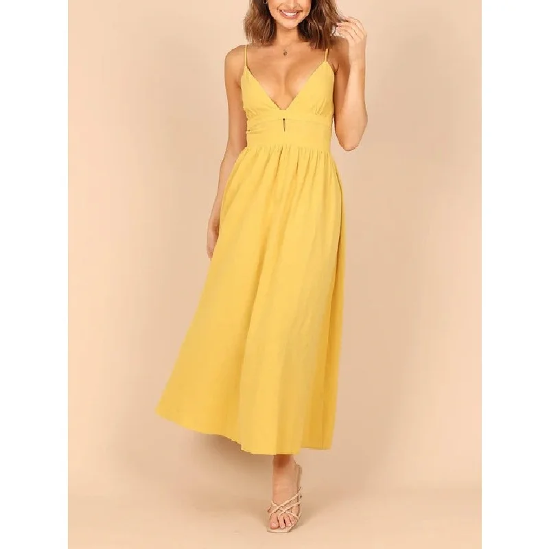 Simple Solid Color Low-Cut Suspenders Hollow Pleated Dress Wholesale Dresses Unique Women's Upcycled Simple Solid Color Low-Cut Suspenders Hollow Pleated Dress Wholesale Dresses Unique Women's Upcycled