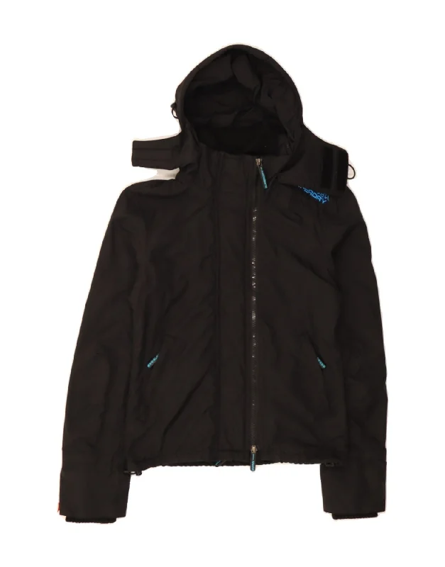 SUPERDRY Womens Hooded Windbreaker Jacket UK 6 XS Black Nylon Modern Women's 