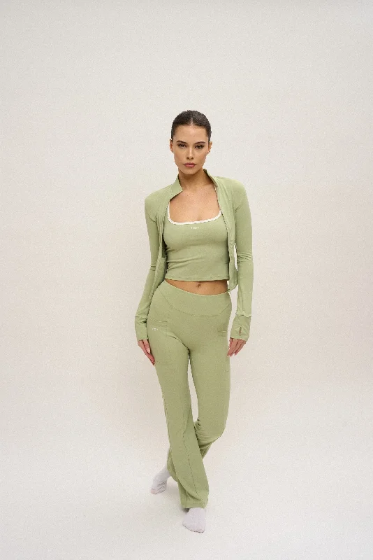 Maeve Flared Pants - Pistachio Monochromatic Office Style